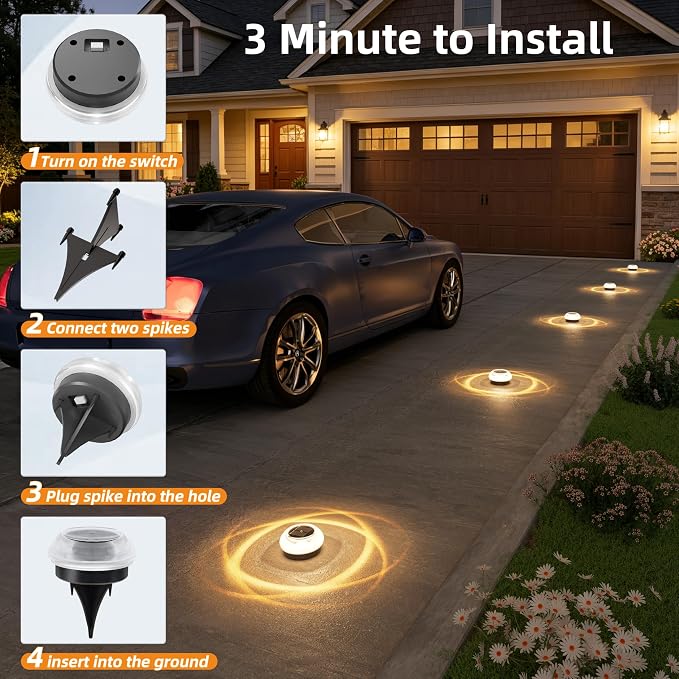 VOLISUN Mini Solar Pathway Lights Outdoor,3 Pack Flat Solar Ground Lights | IP67 Waterproof Solar Powered Disc Lights,Landscape Lighting for Garden Yard Walkway Luces Patio Driveway,Warm White