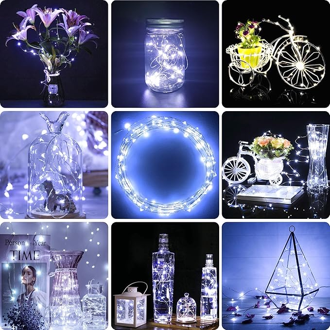 Timer Led String Light,1 Pack Mini Battery Powered Silver Wire Starry Fairy Lights,Battery Operated Lights for Bedroom,Christmas,Parties,Wedding,Christmas Gift Decoration(5m/16ft Cold White)