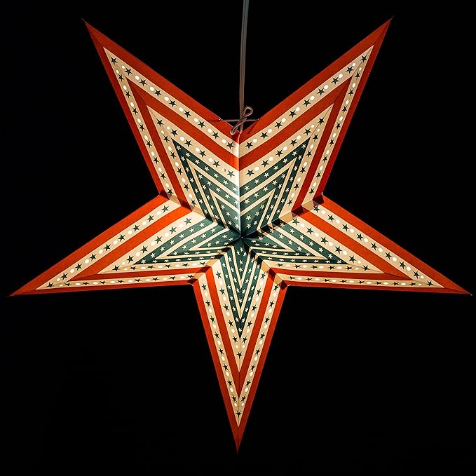 Stars and Stripes Paper Star Lantern with 12 Foot Power Cord Included
