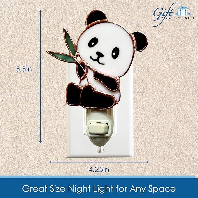 Gift Essentials Panda Plug in Night Light - Stained Glass Nightlight with On/Off Rocker Switch - Includes One 4 Watt Replaceable Incandescent Warm Glow Bulb