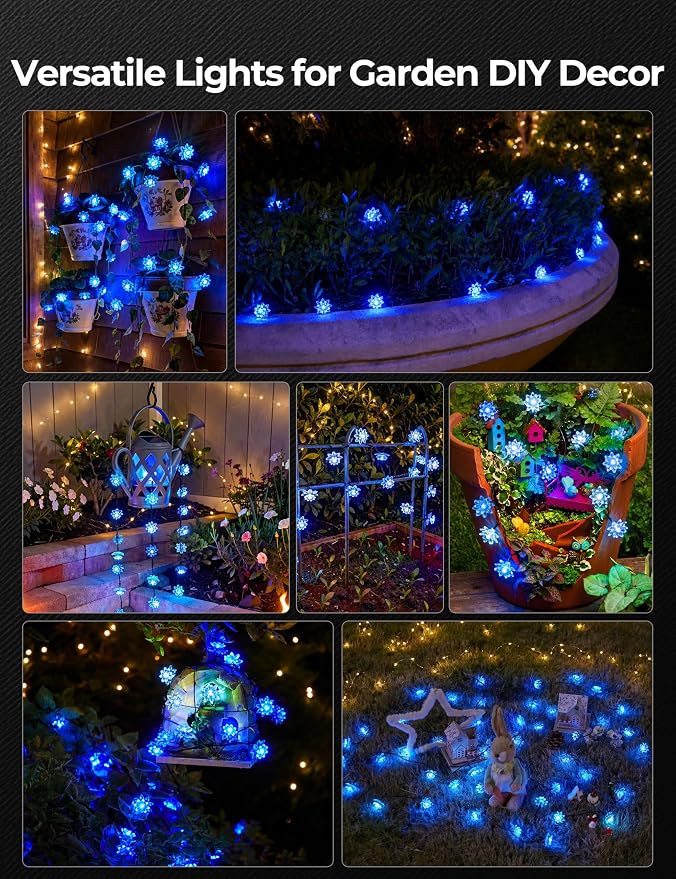 Brightown 50 LED Flower Solar String Lights Outdoor Waterproof, Blue | Solar Powered Fairy Lights with 8 Modes for Garden Fence Yard Patio Christmas Tree Party Wedding Decor