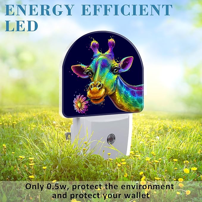 Night Light Plug into Wall Colorful Cute Giraffe with Flower Night Light with Dusk to Dawn Sensor Night Light for Kid Girls Boys Women Room Decor,Hallway,Kitchen,Bathroom,Nursery,Stairs