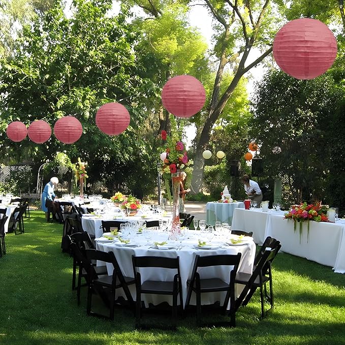 20Pcs Burgundy Paper Lanterns for Parties, 6” 8” 10” 12” Chinese Asian Hanging Round Paper Lanterns for Birthday Wedding Halloween Christmas Home Decor Party Decor