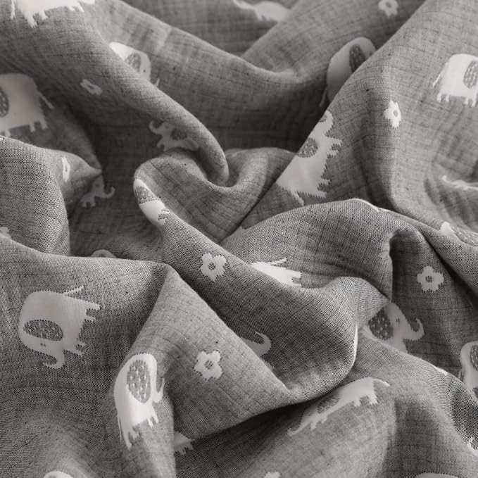 NTBAY 3 Layer Muslin Toddler Blanket, 30 x 40, Dark Grey Elephant | Breathable Muslin Cotton Outer Layers with Light Thermal Fill, Reversible for Stroller, Daycare, Travel, and Supervised Use