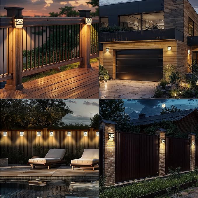 Otdair Solar Deck Lights Outdoor, 2 Modes Decorative Solar Fence Lights with RGB 7 Colors & Warm White, IP65 Waterproof Garden Decor for Yard, Patio, Front Door, Post, Landscape 8 Pack
