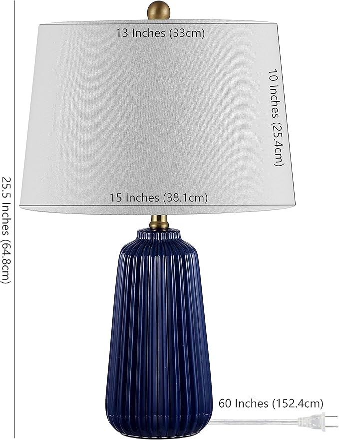 SAFAVIEH Lighting Collection Sawyer Modern Navy Blue Ceramic 24-inch Bedroom Living Room Home Office Desk Nightstand Table Lamp (LED Bulb Included)