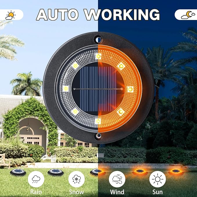 Flacchi Solar Lights Outdoor Waterproof，Orange 12 Pack 2-in-1 Ground Lights | Halloween Lights Outdoor Solar Disk Light Landscape Light for Deck Step Patio Yard Pathway Walkway Driveway Garden