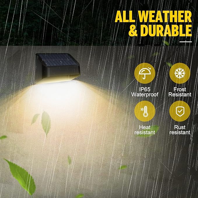 Brighter Solar Fence Lights,Solar Lights Outdoor Waterproof,Warm White and RGB 8 Colors,Dusk to Dawn Deck Light, Outdoor Lighting for Backyard/Railing/Wall/Step/Patio（12 Pack,Black）