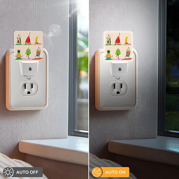LED Night Light Lamp with Smart Sensor Dusk to Dawn Sensor,Fruit and Vegetables Doing Yoga Night Light Daylight White,0.5W Plug-into Wall for Adults,Bedroom,Bathroom,Hallway,Kitchen