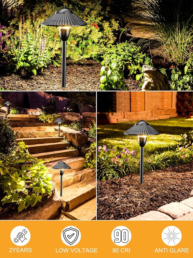 ZUCKEO Low Voltage Landscape Lighting LED Pathway Lights, 5W Landscape Path Lights 3000K Warm White 12-24V, Outdoor IP66 Ground Light for Garden, Walkway, Yard (12-Pack with Connector)