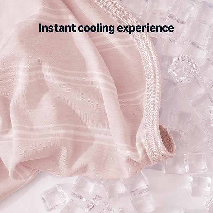 Amazon Basics Striped Cooling Blanket for Hot Sleepers, Reversible Lightweight Thin Throw Blanket for Bed, Couch and Sofa, Throw (50" x 70"), Pink Striped