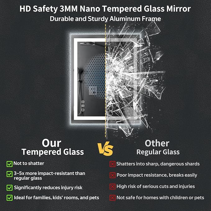 24"x32" LED Bathroom Mirror with Lights, Backlit+Frontlit, Anti-Fog | CRI 95, Stepless Dimmable, 3 Colors Lighting, Shatterproof Tempered Glass, HD Reflection, Memory, (Horizontal/Vertical)