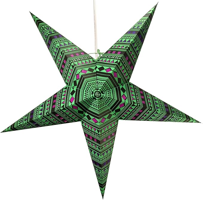 Spika Green Paper Star Lantern with 12 Foot Power Cord Included