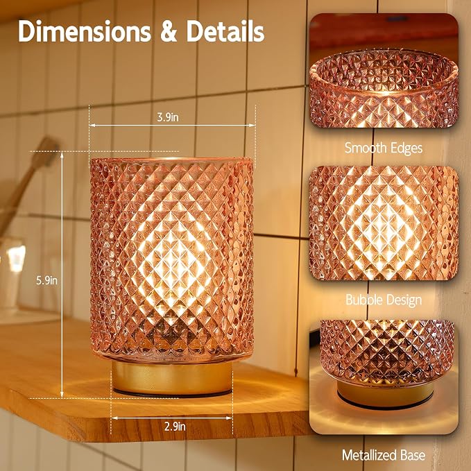 ULAROOM Small Battery Operated Lamp with Timer for Bedside,1 Pack Pink | Battery Cordless Accent Lamp for Shelf decor,Warm Moody Lighting Decorative Table Lamp for Entryway/Bathroom/Tabletop Decor