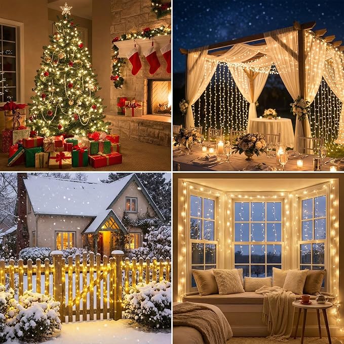 Warm White Christmas Lights - 100 LED 33ft String Lights for Bedroom Indoor, 8 Modes Fairy Twinkle Lights Plug in, Waterproof Outdoor Hanging Lights for Room, Xmas Tree, Garden & Party Decor