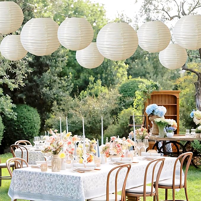 Cream Paper Lanterns 9Pcs Hanging Round Paper Lanterns Lamp for Wedding Engagement Birthday Baby Shower Bridal Shower Party Decoration