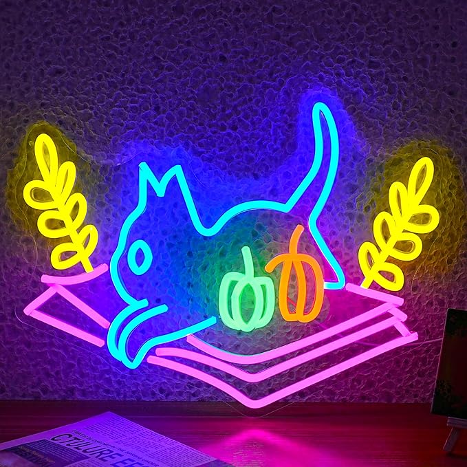 Cat Book Neon Sign Cat Learning LED Light Up Sign Cartoon Animal Neon Light Dimmable Read Books Neon Light Sign for Bookstore Bedroom Store Wedding Classroom decor