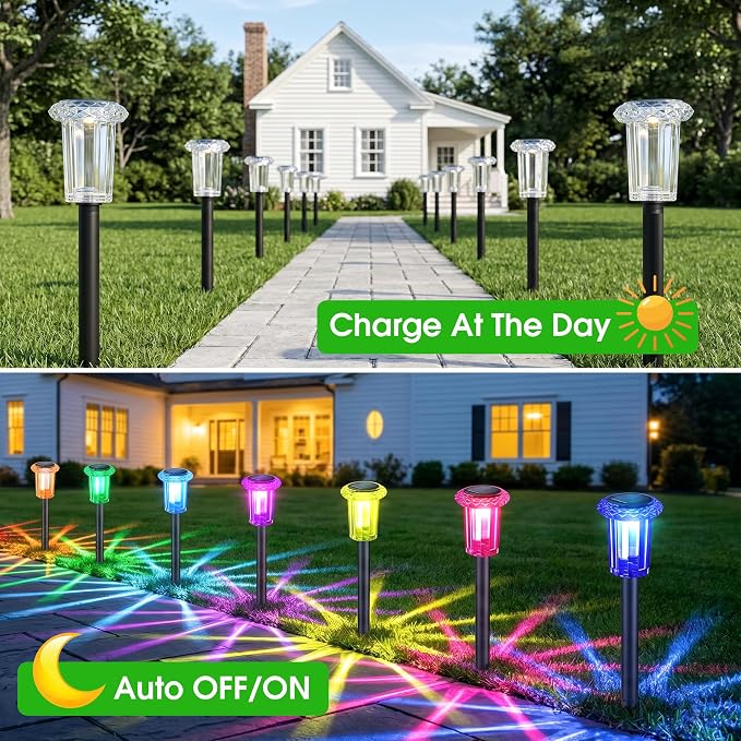 Eyrosa Solar Pathway Lights Outdoor Waterproof Starburst Pattern 15 Pack | Solar Outdoor Lights for Garden Yard Lawn Path Walkway Driveway Labdscape,Stake Lighting Outside Decor