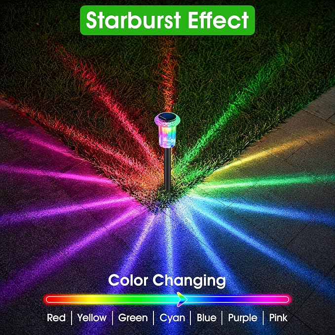 Eyrosa Solar Pathway Lights Outdoor Waterproof Starburst Pattern 15 Pack | Solar Outdoor Lights for Garden Yard Lawn Path Walkway Driveway Labdscape,Stake Lighting Outside Decor