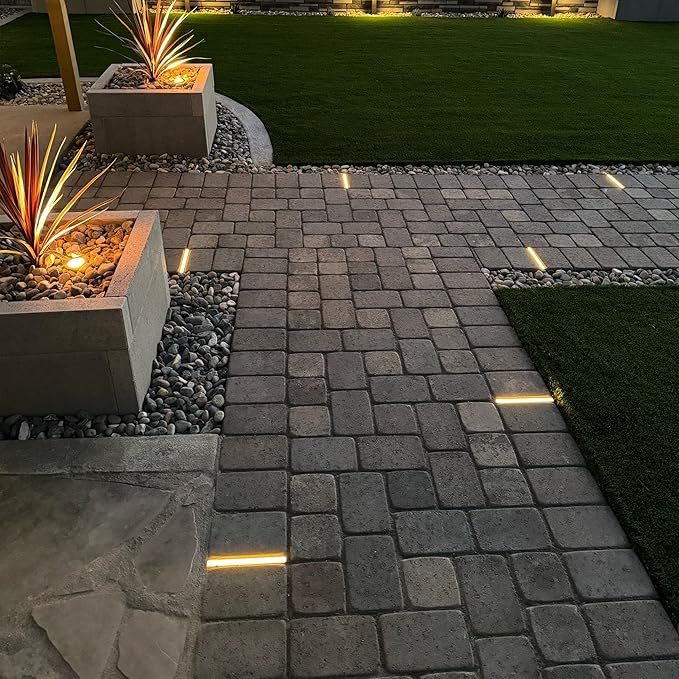 LUMENGY Paver Light Slim 0.5x8 Inch (0.55x7.87), 2700K Warm White, Glare-Free Linear Lighting for Driveways, Walkways and Paver Borders, 12V Hardwired, IP67 Waterproof, Drive-Over Rated
