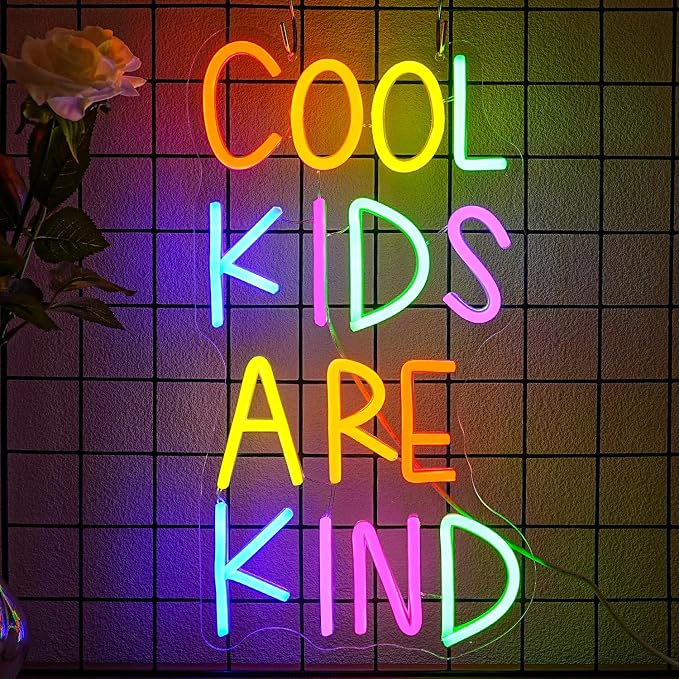 Cool Kids Are Kind Neon Sign for Classroom Colorful Letter Neon Lights Classroom Decor Reading Neon Light Sign for Bedroom Library Kids Room Study Room Decoration