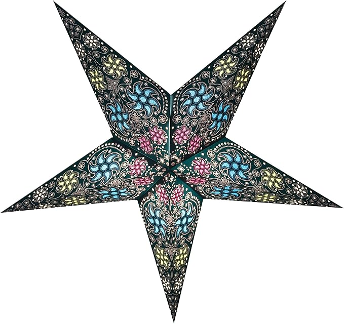 GalaxyArts Paper Star Lantern, 24 Inch Chakra Turquoise 3D Light-Up Hanging Lamp, Handcrafted Hollow Out Star Decoration for Christmas, Wedding, Parties, Birthday, Indoor Outdoor Home Décor (Medium)