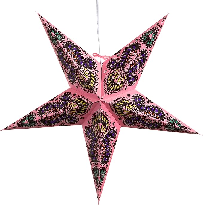 Peacock Pink Paper Star Lantern with 12 Foot Power Cord Included