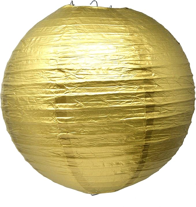 Mudra Crafts Gold Paper Lanterns Wedding Party Decorations - 12 in 10 Round Hanging Ceiling Lanterns, 10 Pack, Decorative Lamp Shades