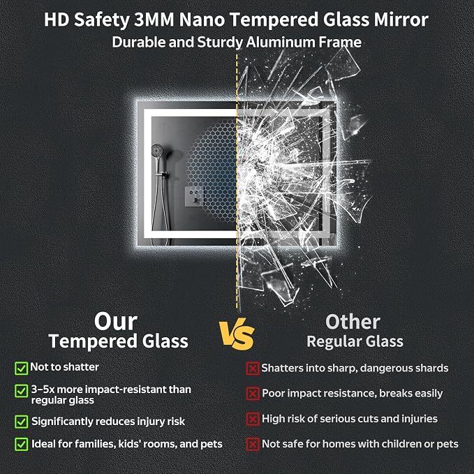 24"x42" LED Bathroom Mirror with Lights, Anti-Fog, Backlit+Frontlit | CRI 95, Stepless Dimmable, 3 Colors Lighting, Shatterproof Tempered Glass, HD Reflection, Memory, (Horizontal/Vertical)