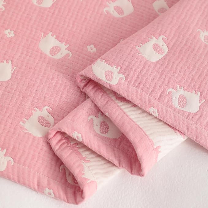 NTBAY 3 Layer Muslin Toddler Blanket, 30 x 40, Pink Elephant | Breathable Muslin Cotton Outer Layers with Light Thermal Fill, Reversible for Stroller, Daycare, Travel, and Supervised Use
