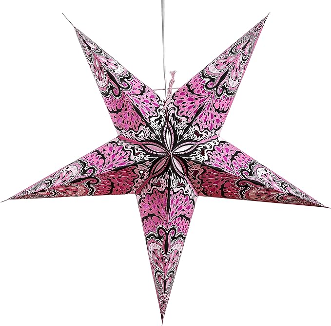 Pink Charm Paper Star Lantern with 12 Foot Power Cord Included