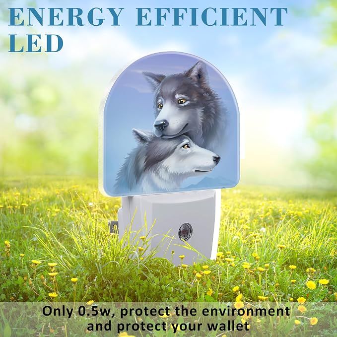 Night Light for Kids Girls Boys, Cool Wolf Couple LED Night Light Plug into Wall with Dusk to Dawn Sensor for Room Decor, Hallway, Kitchen, Bathroom, Nursery, Stairs
