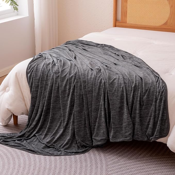 Amazon Basics Cooling Blanket for Hot Sleepers, Reversible Lightweight Thin Throw Blanket for Bed, Couch and Sofa, Twin XL (60" x 90"), Dark Gray