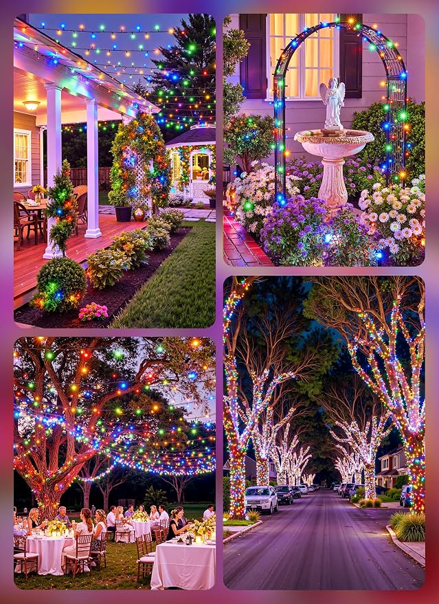 Brightown 2 Pack Solar String Lights Outdoor Waterproof, 80 FT 200 LED | Solar Powered Christmas Lights with 8 Modes, Auto On/Off, Patio Lights for Outside Tree Garden Party Decor (Multicolor)