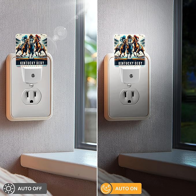 LED Night Light Lamp with Smart Sensor Dusk to Dawn Sensor,Three Horses Nose to Nose At Horse Racing Equestrian Sport Night Light Daylight White,0.5W Plug-into Wall for Adults