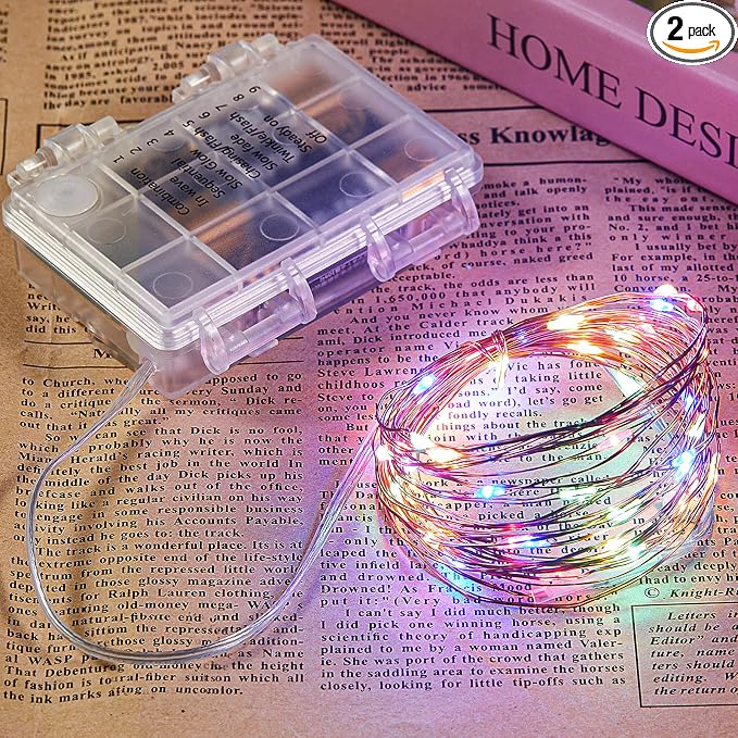 Ariceleo 2 Pack 65.6 Ft. Battery Operated Outdoor String Lights with Remote & Timer, LED Multi Color Fairy Lights, Waterproof Twinkle Lights for Bedroom, Dorm, Mason Jar, Wedding, Party, Christmas