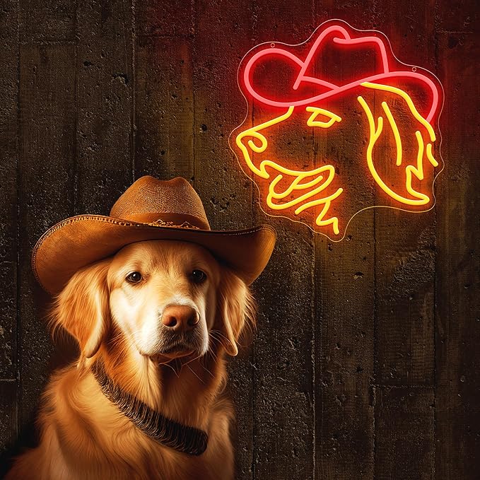 Golden Retriever Neon Signs, Dimmable Dog Neon Light for Wall Decor, Cute Animal with Hat LED Sign for Bedroom Home Man Cave Pet Shop Decor, USB Powered, Birthday Party Christmas Gifts for Pet Dog Lovers