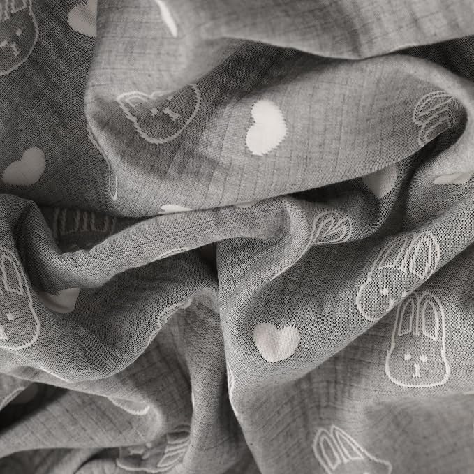 NTBAY 3 Layer Oversized Muslin Toddler Blanket, 45 x 60, Dark Grey Rabbit | Muslin Cotton Outer Layers with Light Thermal Fiber Fill, Reversible Blanket for Daycare, Travel, Naps, and Supervised Use