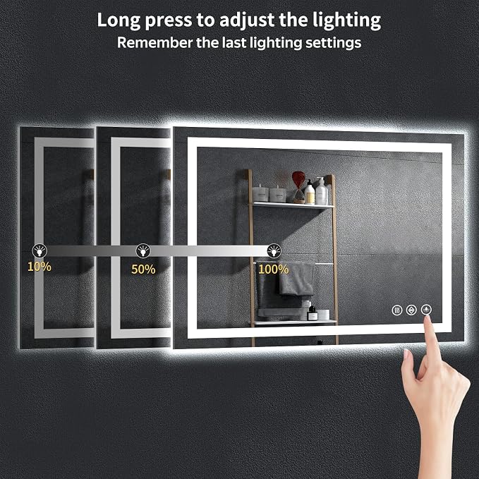 48"x32" LED Bathroom Mirror with Lights, Backlit+Frontlit, Anti-Fog | CRI 95, Stepless Dimmable, 3 Colors Lighting, Shatterproof Tempered Glass, HD Reflection, Memory, (Horizontal/Vertical)