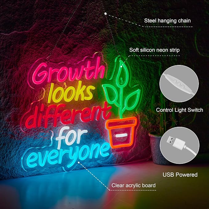 Growth Looks Different for Everyone Neon Sign for Wall Decor Classroom Growth Looks Different for Everyone LED Sign Light