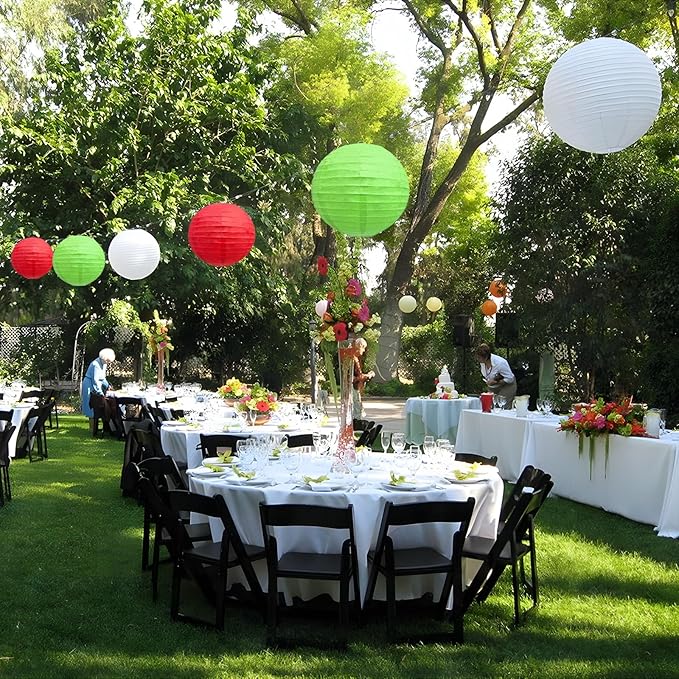 20Pcs Green Red White Paper Lanterns for Parties, 6” 8” 10” 12” Chinese Asian Hanging Round Paper Lanterns for Birthday Wedding Halloween Christmas Home Decor Party Decor