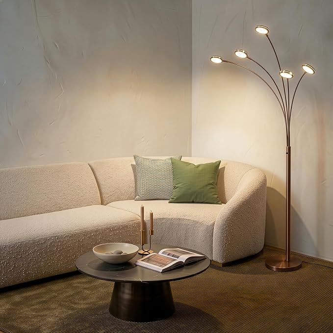 Brightech Orion Arc Floor Lamp for Living Room, Tree Floor Lamp with 5 Adjustable Arms, Multi-Head Standing Lamp with Flexible Rotating LED Lights for Bedroom, Dorm - Bright Hanging Lighting - Bronze