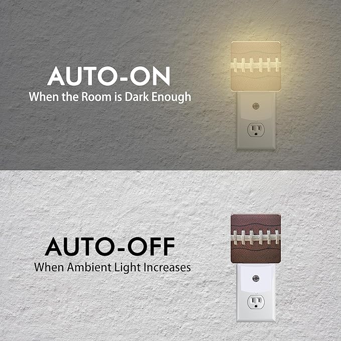 American Football Night Light,Plug into Wall with Dusk to Dawn Light Sensors,LED Nightlights for Bedroom,Bathroom,Kitchen,Hallway,Room Decor for Boys Girls Women Men