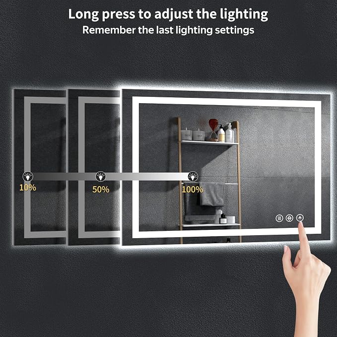 55"x30" LED Bathroom Mirror with Lights, Backlit+Frontlit, Anti-Fog | CRI 95, Stepless Dimmable, 3 Colors Lighting, Shatterproof Tempered Glass, HD Reflection, Memory, (Horizontal/Vertical)