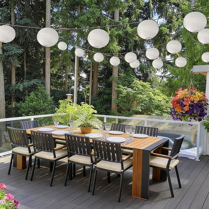 KNONEW 8 Packs 12'' White Silk Outdoor Lanterns Decorative Party Hanging Chinese Japanese Waterprooof Round Lantern for Weddings, Birthdays, Parties Decoration (No Light Bulbs Included)