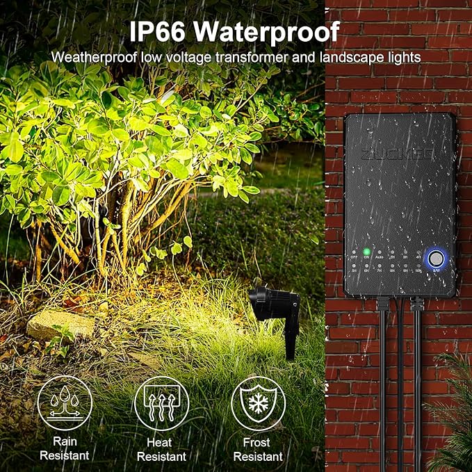 ZUCKEO All-in-One Landscape Lighting Kit, 5W LED Low Voltage Landscape Lights with Transformer and 80FT Wire, Waterproof Outdoor Spotlight with Connectors for Yard Garden House, 3000K 12-24V 8Pack