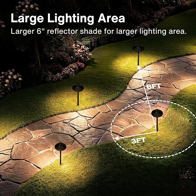 SUNVIE 4-Pack 6" Low Voltage Pathway Lights 3W Aluminum 3000K Black | Landscape Pathway Lights, 150lm, Warm White, 12-24V AC/DC, ETL Listed Wire, IP65 Waterproof, for Outdoor Driveway Garden Yard
