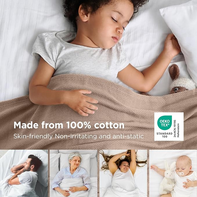Bedsure GentleSoft 100% Cotton Blanket Twin XL Size for Bed - Cooling Breathable and Lightweight, Soft Cozy Textured Herringbone Woven Summer Blanket for College Dorm, Coffee Brown, 66x90 inches