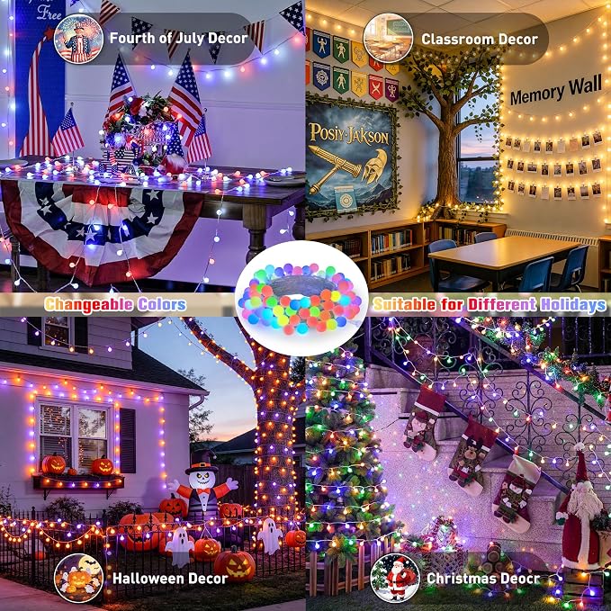 JMEXSUSS Connectable 33ft 100 LED Color Changing String Lights for Bedroom | Globe Smart Halloween Lights Indoor with Remote & APP, Clear Wire Smart Fairy String Light Plug in for Halloween Christmas