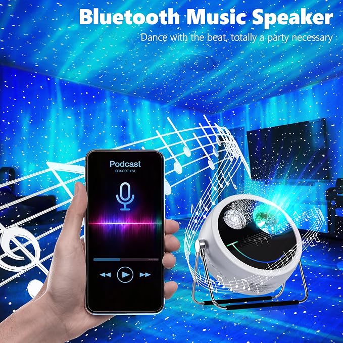 Brizled Star Projector Galaxy Light, USB C White Starry Projector Works with PD Power Supply, Bluetooth Speaker and White Noise Aurora Light, LED Galaxy Lighting for Bedroom Home Party | White Star Planetarium Bedroom Projector with Bluetooth Speaker &...